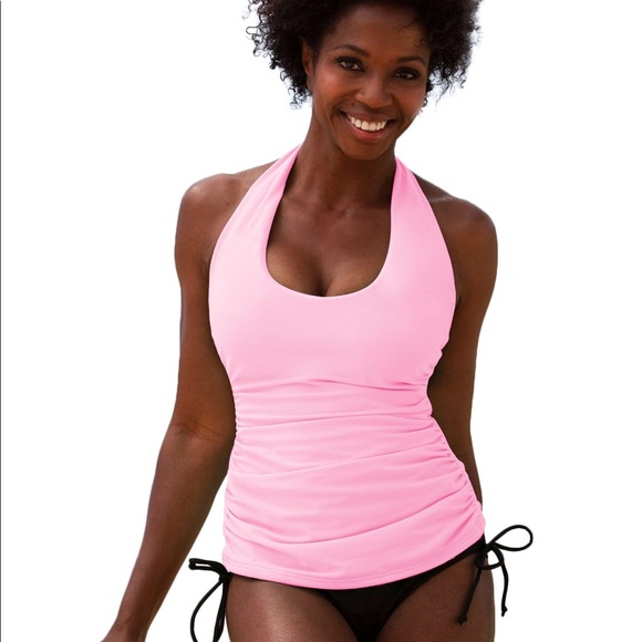 Miraclesuit halter tankini top pink black swim 14